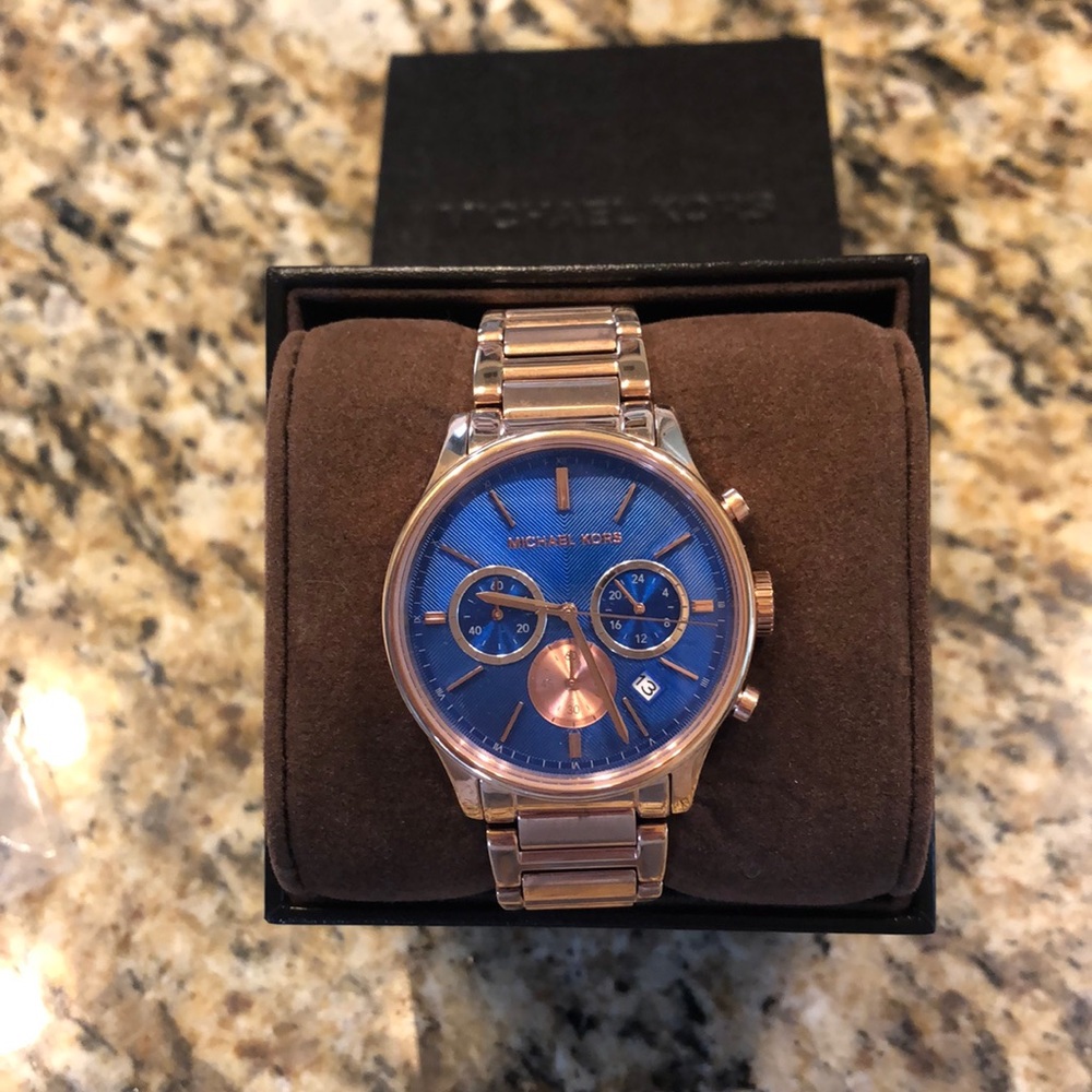 Michael Kors Rose gold blue face watch